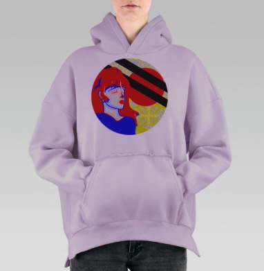 Аниме девушка красный синий желтый внутреннего мира спокойствия, Hoodie Oversize Fiolet, утепленная