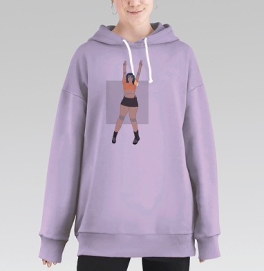 Аниме девушка с поднятыми руками полный рост, Hoodie Long Oversize Fiolet