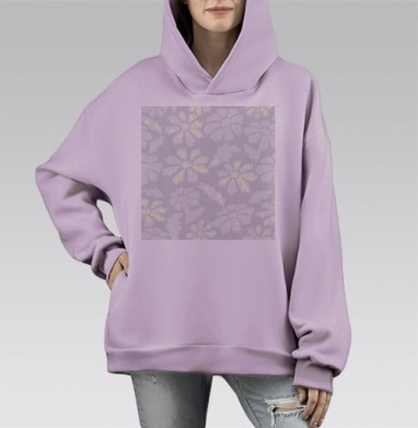 Белые цветы и листья на сером фоне для декора подушки, Hoodie Mono Fiolet, оверсайз, утепленная