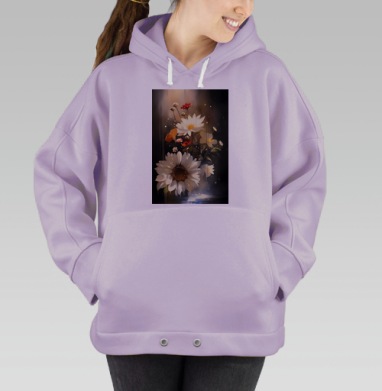 Белые цветы на фоне тёплого света природы нежности, Hoodie Oversize Fiolet
