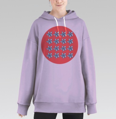 Белые цветы на насыщенном розовом фоне нежности свежести, Hoodie Long Oversize Fiolet