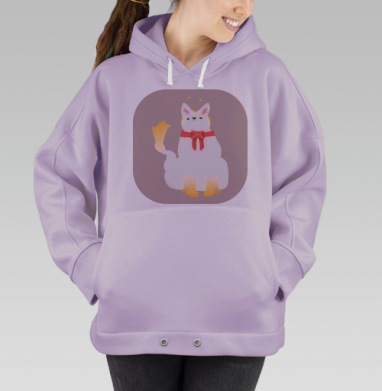 Белый кот с бантиком нежной пастельной гаммы котики смешном ободке, Hoodie Oversize Fiolet