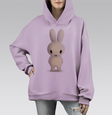 Белый милый заяц с большими ушами на фоне белом белом, Hoodie Mono Fiolet, оверсайз, утепленная