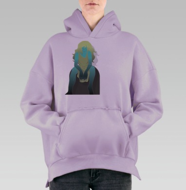 Бирюзовая девушка задумчивая сидит перед глазами, Hoodie Oversize Fiolet, утепленная