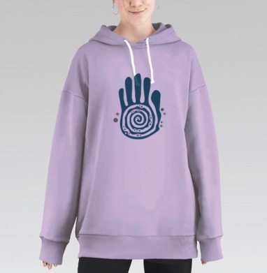 Бирюзовая ладонь с спиралью и точками символ жизни, Hoodie Long Oversize Fiolet
