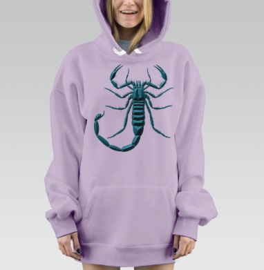Бирюзовый скорпион на светлом фоне один из многих, Hoodie Mjhigh Dig Mel, Fiolet, утепленная
