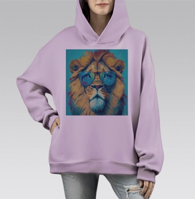 Брутальный Лев в Очках Яркий Летний ПопАрт, Hoodie Mono Fiolet, оверсайз, утепленная
