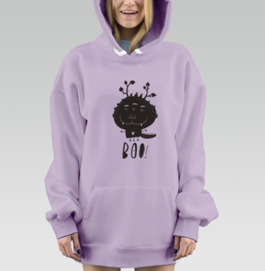 Милый черно-белый монстр с надписью BOO!, Hoodie Mjhigh Dig Mel, Fiolet, утепленная
