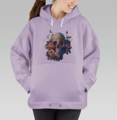 Череп с цветами символ жизни смерти на фоне, Hoodie Oversize Fiolet