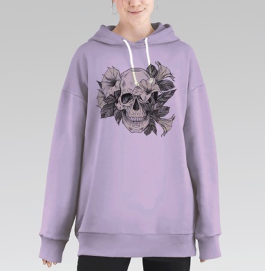 Череп В Цветах Символ Жизни И Смерти, Hoodie Long Oversize Fiolet
