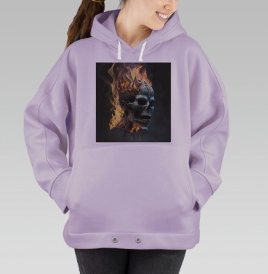 Череп в огне с пламенем на черном фоне, Hoodie Oversize Fiolet