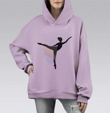 Черная балерина в арабеске на сером фоне на сером фоне, Hoodie Mono Fiolet, оверсайз, утепленная