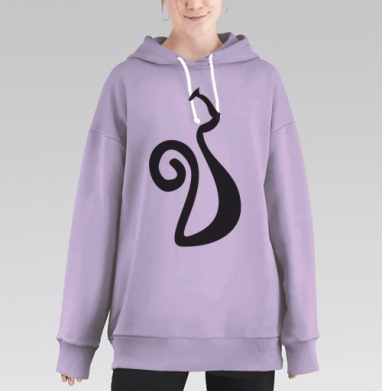 Стильная черная абстрактная фигура кошки для декора, Hoodie Long Oversize Fiolet