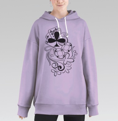 Стильный черный орнамент с картами и завитками, Hoodie Long Oversize Fiolet