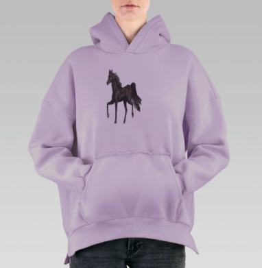 Черная лошадь идет свобода силы, Hoodie Oversize Fiolet, утепленная