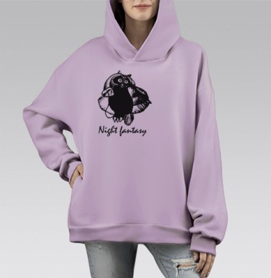 Черно белая сова ночная фантазия, Hoodie Mono Fiolet, оверсайз, утепленная