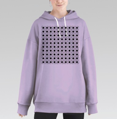 Чёрные И Белые Геометрические Квадраты В Оптическом Ритме, Hoodie Long Oversize Fiolet