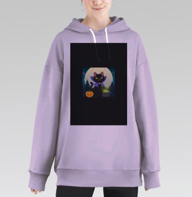 Черный Кот Колдун Сиреневая Мантия Хэллоуин ночь, Hoodie Long Oversize Fiolet