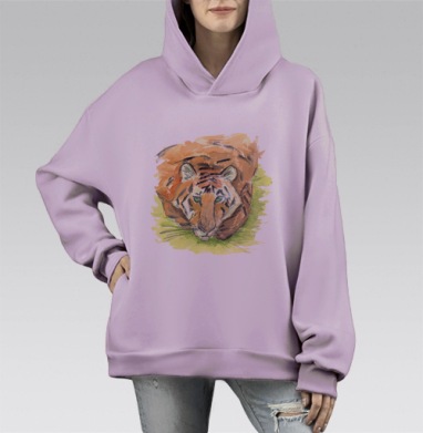 Дальний восточный тигр символ нового года, Hoodie Mono Fiolet, оверсайз, утепленная