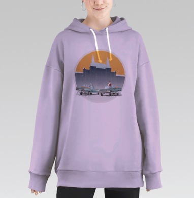 Дедушка Мороз и снеговики на парадном круизе зимой у Кремля, Hoodie Long Oversize Fiolet