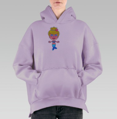 Девочка русалка с желтыми волосами и голубым хвостом, Hoodie Oversize Fiolet, утепленная