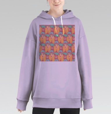 Девушка лыжница в шапке и очках на фоне гор, Hoodie Long Oversize Fiolet