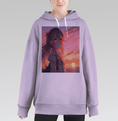 Девушка на закате размышляет о жизни и красоте мира, Hoodie Long Oversize Fiolet
