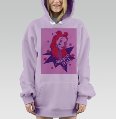 Девушка с красными волосами и космосом вокруг space girl, Hoodie Mjhigh Dig Mel, Fiolet, утепленная
