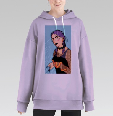 Девушка с пирсингом змея яркие сиреневые волосы, Hoodie Long Oversize Fiolet