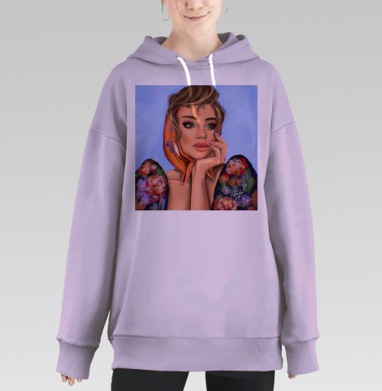 Девушка в ожидании весны задумчивая перспектива на плечах, Hoodie Long Oversize Fiolet