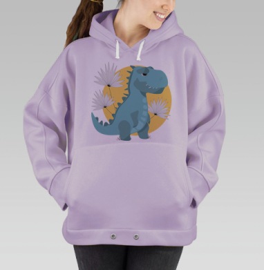 Динозавр рекс голубой на фоне солнца и цветов, Hoodie Oversize Fiolet