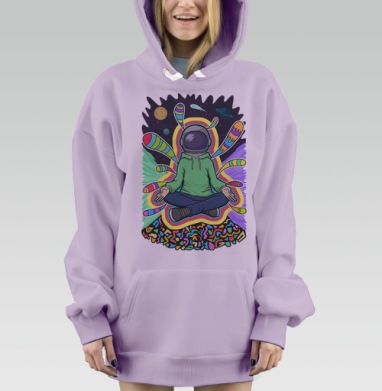 Космонавт в медитации на фоне космоса, Hoodie Mjhigh Dig Mel, Fiolet, утепленная