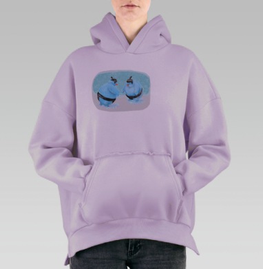 Два японских снеговика в сумо схватке синие оранжевые черные, Hoodie Oversize Fiolet, утепленная