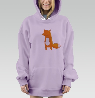 Яркая иллюстрация дружелюбного оранжевого лиса, Hoodie Mjhigh Dig Mel, Fiolet, утепленная