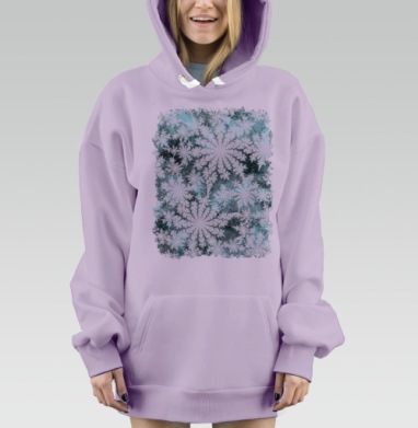Фрактальные снежинки на бирюзовом фоне зимний узор холодный фон, Hoodie Mjhigh Dig Mel, Fiolet, утепленная