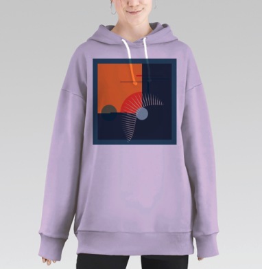 Гармония геометрических форм с оранжевым темно синим красным, Hoodie Long Oversize Fiolet