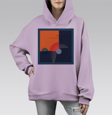 Гармония геометрических форм с оранжевым темно синим красным, Hoodie Mono Fiolet, оверсайз, утепленная