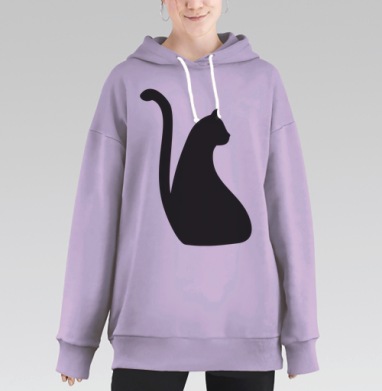 Минималистичный черный силуэт кошки для декора, Hoodie Long Oversize Fiolet