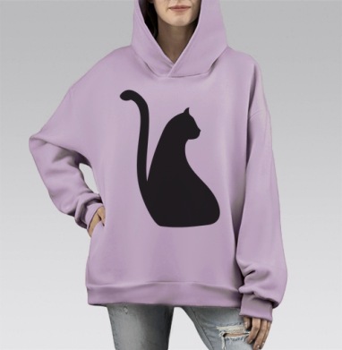 Минималистичный черный силуэт кошки для декора, Hoodie Mono Fiolet, оверсайз, утепленная