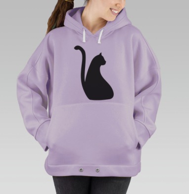 Минималистичный черный силуэт кошки для декора, Hoodie Oversize Fiolet