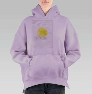 Желтая Луна в Пространстве Линий – Вселенная Луна Пространство, Hoodie Oversize Fiolet, утепленная