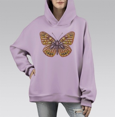 Желто коричневая бабочка как пластмассовая бабочка, Hoodie Mono Fiolet, оверсайз, утепленная