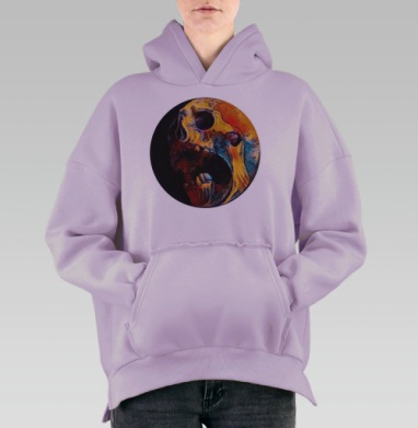 Жёлтый череп крик эмоция смерти, Hoodie Oversize Fiolet, утепленная