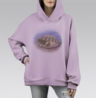 Жемчужина в ракушке нежные перламутровые тона жемчужина в ракушке, Hoodie Mono Fiolet, оверсайз, утепленная