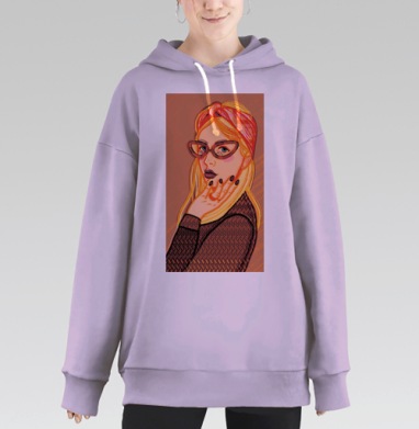 Женский портрет в очках с теплой гаммой современной живописи, Hoodie Long Oversize Fiolet