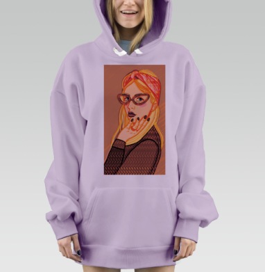 Женский портрет в очках с теплой гаммой современной живописи, Hoodie Mjhigh Dig Mel, Fiolet, утепленная