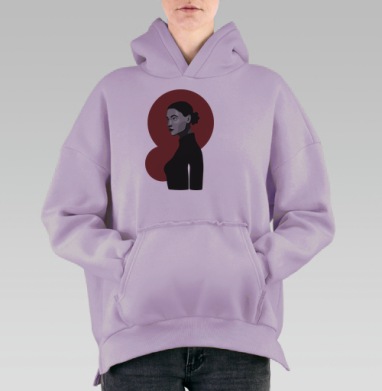 Женский профиль с бордовым кругом в минимализме, Hoodie Oversize Fiolet, утепленная