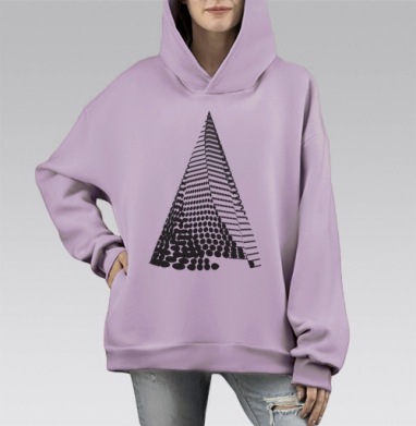 Геометрическая пирамида черные точки черно-белые, Hoodie Mono Fiolet, оверсайз, утепленная