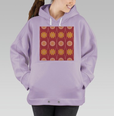 Геометрические рыжие цветы на красном фоне на красном фоне, Hoodie Oversize Fiolet