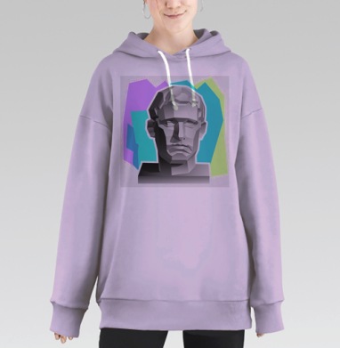 Геометрический бюст римского императора в пастельном фоне, Hoodie Long Oversize Fiolet
